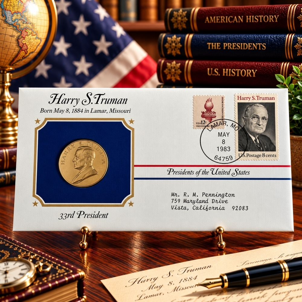 Harry S. Truman 33rd President Postal Commemorative Society Gold Medal Cover